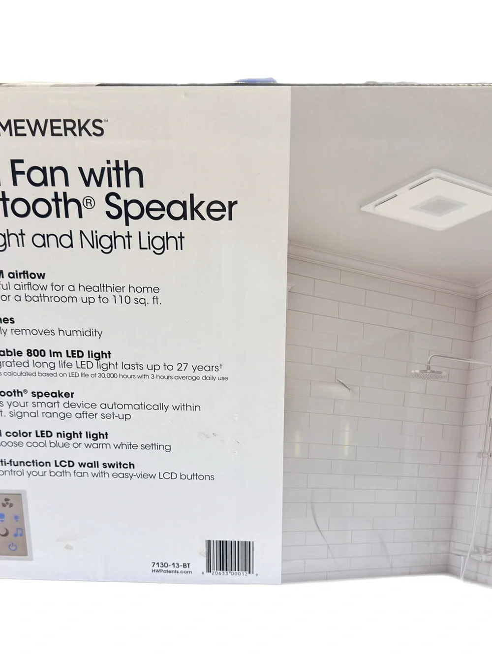 Homewerks White Bath Fan with Bluetooth Speaker and LED Night Light